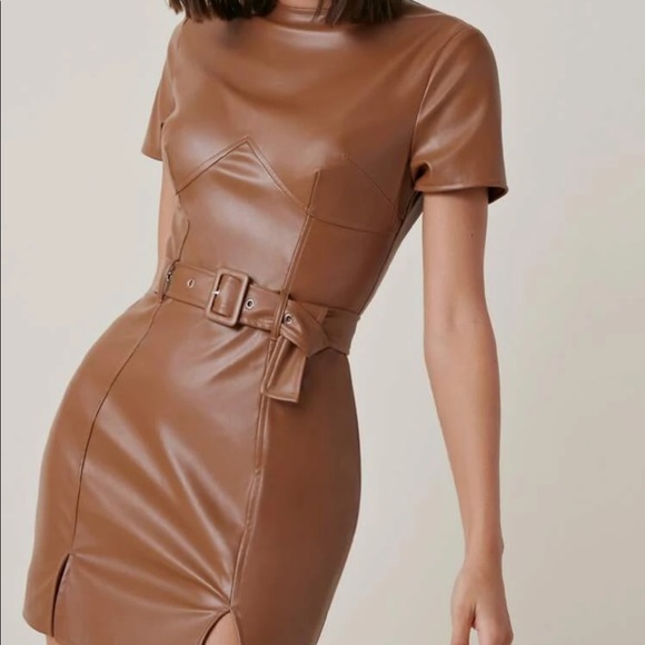 white leather dresses for sale Ivory Women Lace Up Detailed Mini Leather Dress main image 0